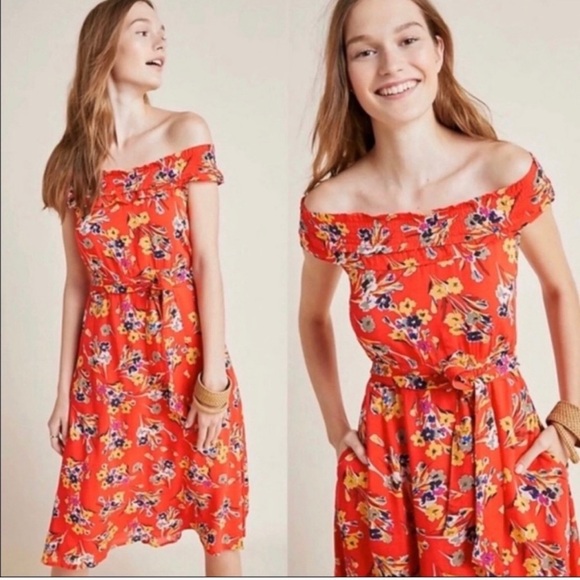 Anthropologie 47 of 52 Conversations Floral Dress  Size 6 Red Ruffle - Picture 2 of 9